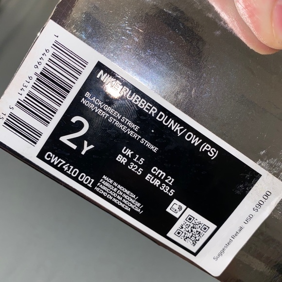 Off White Dunks Size 2Y